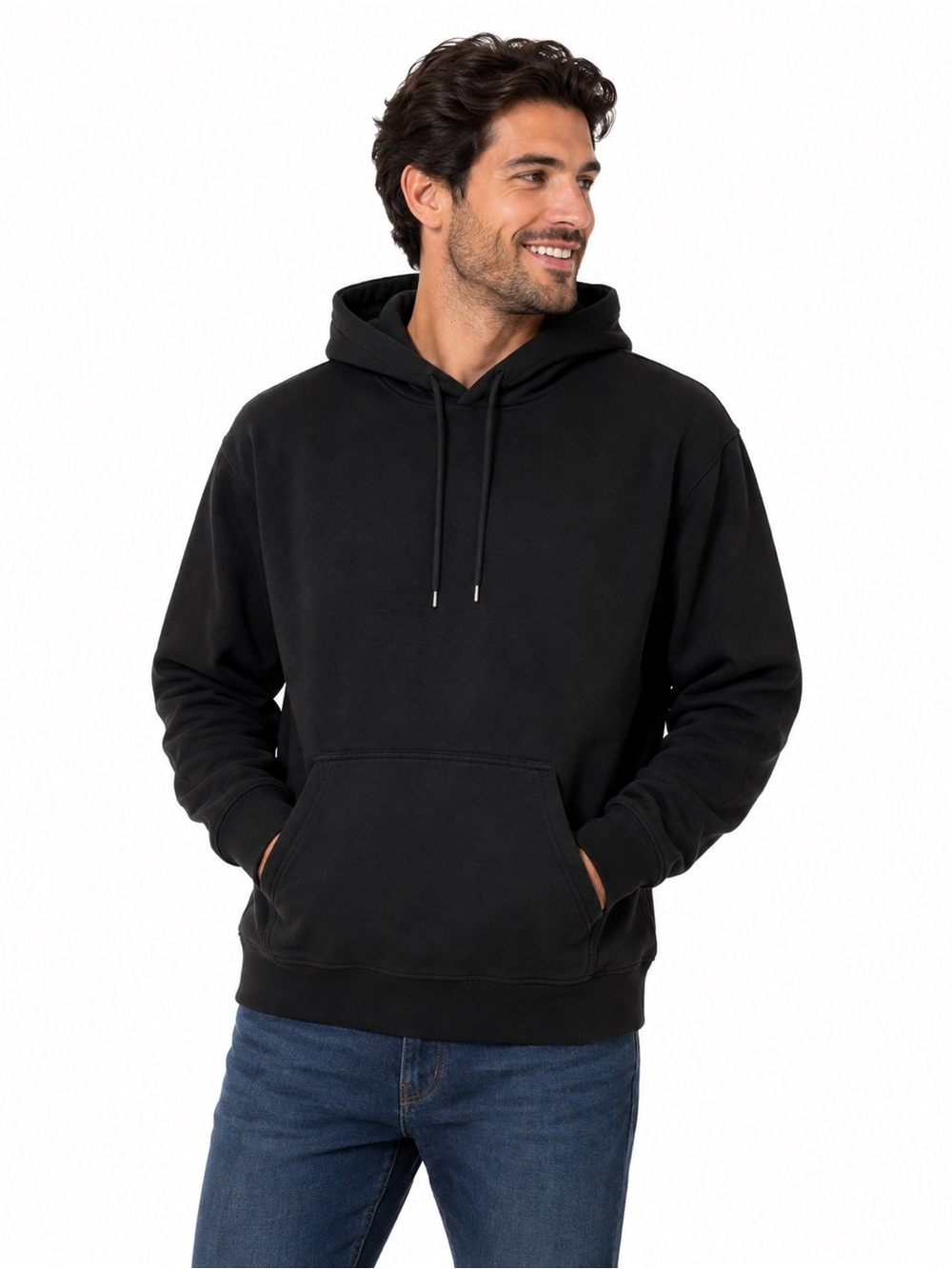 H&M Black Pullover Hoodie with Kangaroo Pocket